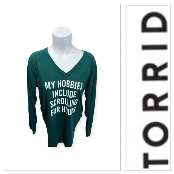 Torrid long sleeve v neck green T-shirt size 00-M/L - Picture 1 of 9